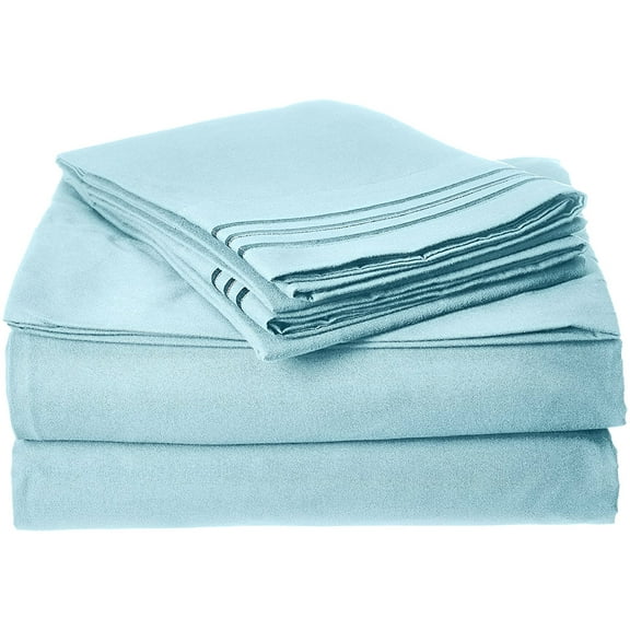 Celine Linen Wrinkle and Fade Resistant 1800 Series Luxurious 4-Piece Bed Sheet Set, Deep Pocket up to 16 inch, King Aqua Blue