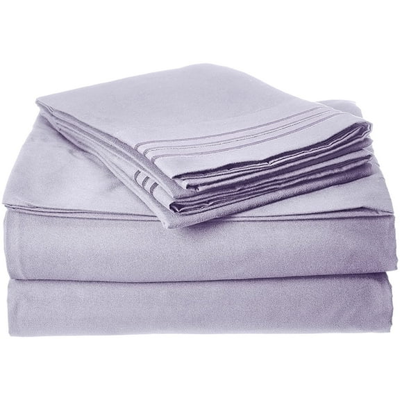 Celine Linen Wrinkle and Fade Resistant 1800 Series Luxurious 4-Piece Bed Sheet Set, Deep Pocket up to 16 inch, King Lilac