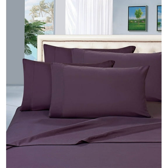 Celine Linen Wrinkle and Fade Resistant 1800 Series Luxurious 4-Piece Bed Sheet Set, Deep Pocket up to 16 inch, King Purple