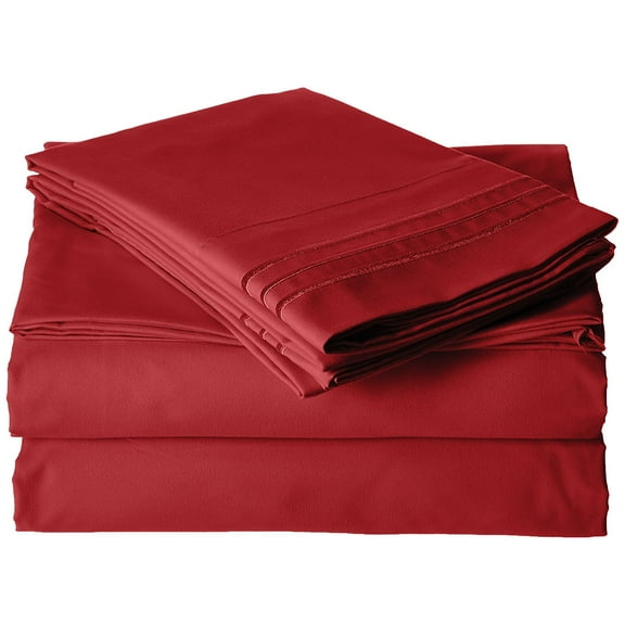 Celine Linen Wrinkle and Fade Resistant 1800 Series Luxurious 4-Piece Bed Sheet Set, Deep Pocket up to 16 inch, Queen Burgundy