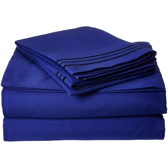 Celine Linen Wrinkle and Fade Resistant 1800 Series Luxurious 4-Piece Bed Sheet Set, Deep Pocket up to 16 inch, Queen Royal Blue