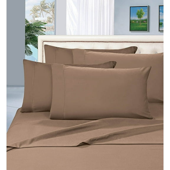 Celine Linen Wrinkle and Fade Resistant 1800 Series Luxurious 4-Piece Bed Sheet Set, Deep Pocket up to 16 inch, Queen Taupe