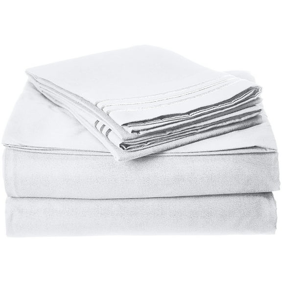Celine Linen Wrinkle and Fade Resistant 1800 Series Luxurious 4-Piece Bed Sheet Set, Deep Pocket up to 16 inch, Queen White