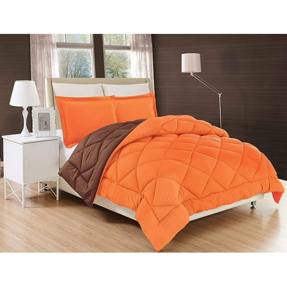 Celine Orange/Brown Linen Comforter Set Twin/Twin XL, (3-Piece)