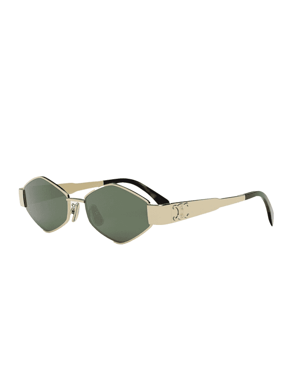 Triomphe Unisex Hexagon Fashion Sunglasses, Gold Havana/Green