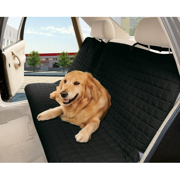 Celinen Quilted Design %100 Waterproof Bench Car Seat Protector Cover (Entire Rear Seat) for Pets - TIES TO STOP SLIPPING OFF THE BENCH , Black