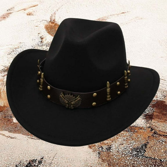 Celivon Black Western Cowgirl Hat Jazz Bowler Hat With Decoration Exotic Style Hat