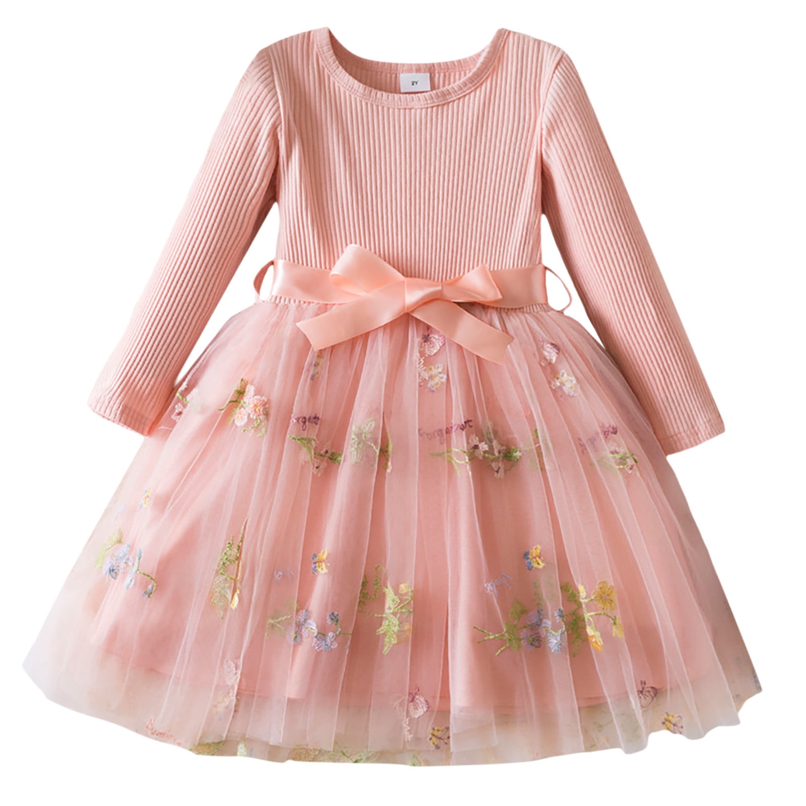 Girls Long Sleeve Square Neck Boho Dress - Smocked Short Dress For Ages 5-14, Casual Party Wear
