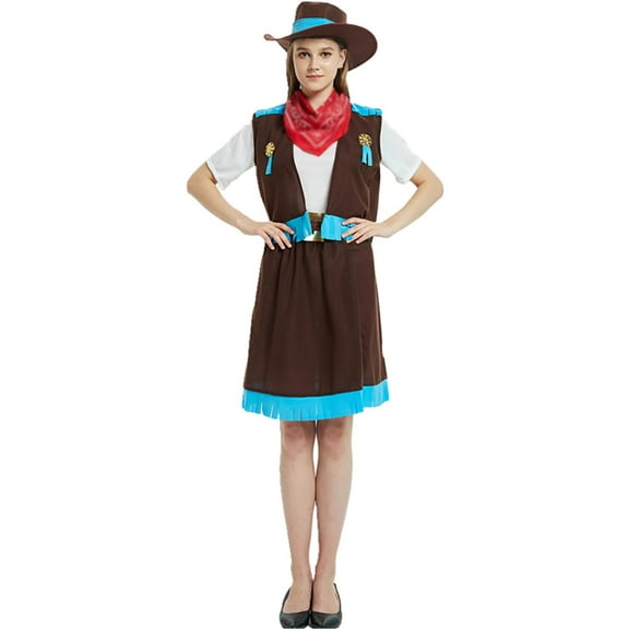 Celivon Cowgirl Outfits For Women 6 Piece Hat Tshirt Vest Skirt Belt Scarf Family Sets Vintage Western Cowboy Themed Sets Party Club Casual Daily Wear