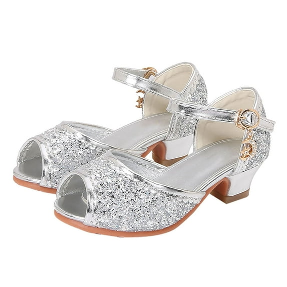 Celivon Girls And Toddler Leather Sandals Girl Closed Toe Heels Wedding Party Sequins Bow Shoes Summer Casual Fashion Comfort