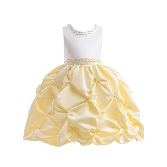 Celivon Girls' Party Dresses Beaded Satin Cloth Festival Catwalk Christening Dress Vintage Fashionable,3-7Y