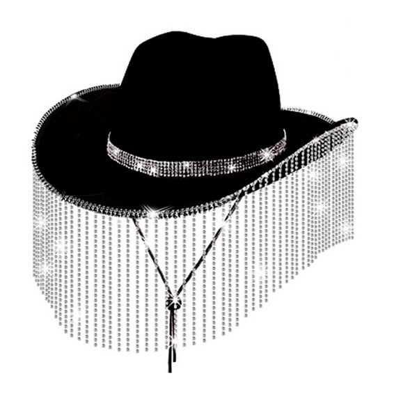 Celivon Hat Bling Diamond Fringe Cowboy Hat Western Hat Glitter Cowboy Hat Men Women Roleplay Party