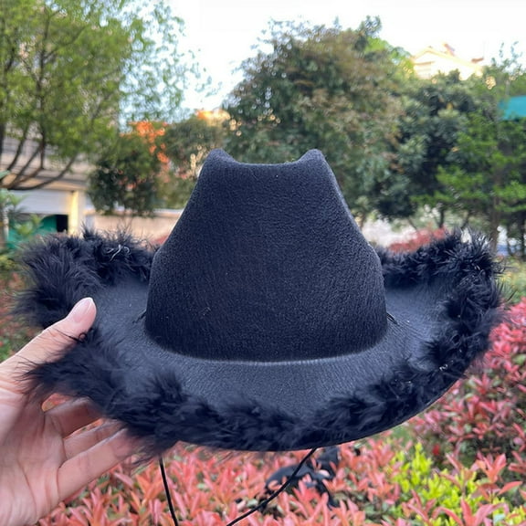 Celivon Hat With Feather Feather Brim Unisex Size Cowboy Hat With Feathers Party Play Dress Up Outfits Women