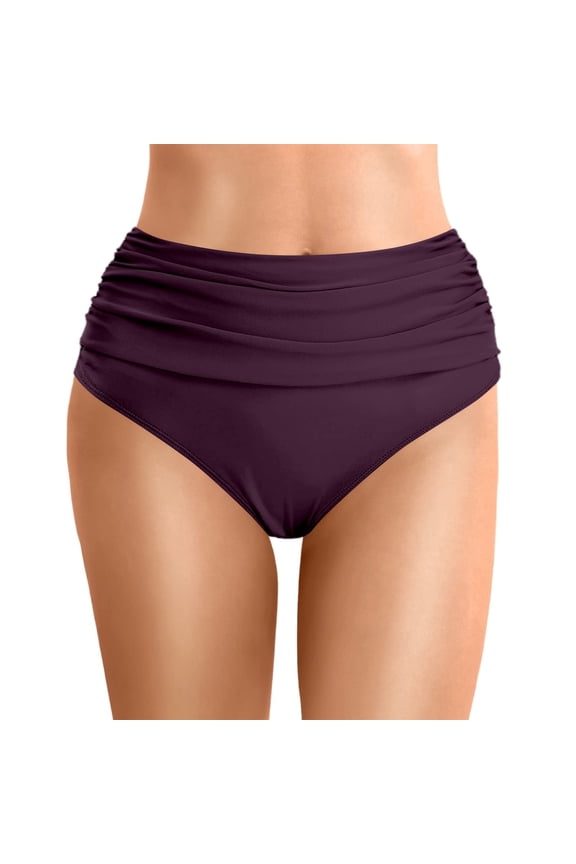 High Waist Womens Ruched Belly Control Bikini Swimsuit Bottoms Comfortable Stylish Swimwear For Beach Or Pool Beach Vacation Clothes Dark Purple