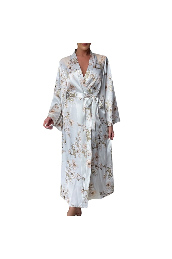 Ice Silk Robes For Women Spring Summer Long Pajamas Smooth Nightgown Sexy Cardigan Wear Bathrobe
