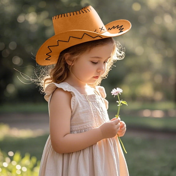 Celivon Kids Cowboy Hat Vintage Western Casual Riding Wide Brim Travel Loose Cap Outdoor Camping Hat