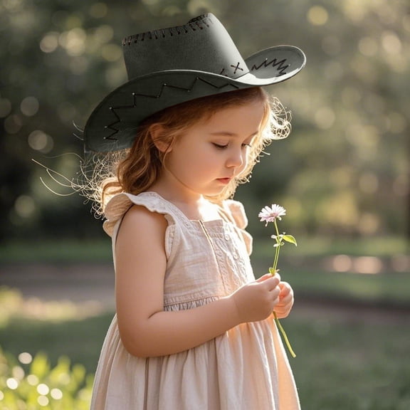 Celivon Kids Cowboy Hat Vintage Western Casual Riding Wide Brim Travel Loose Cap Outdoor Camping Hat