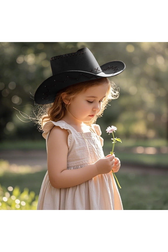 Kids Cowboy Hat Vintage Western Casual Riding Wide Brim Travel Loose Cap Outdoor Camping Hat