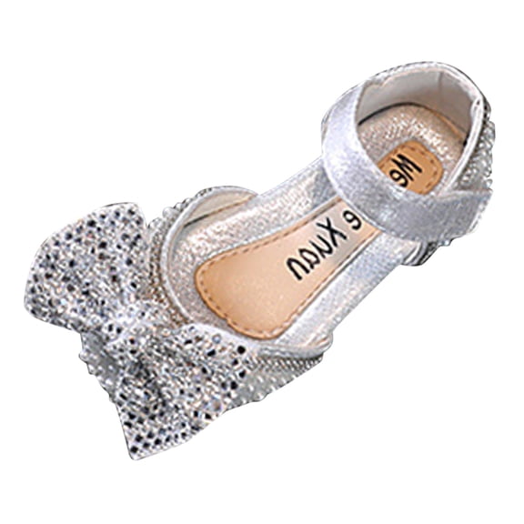 Celivon Kids Girl Fashion Spring Summer Sandals Dress Performance Dance Shoes Pearl Sequin Shiny Bow Hook Loop Light 7-8 Years