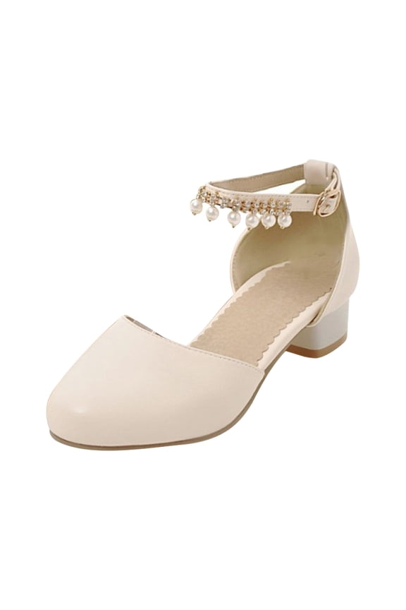 Celivon Kids Girl Mary Jane Dress Shoes Low Heels Flower Party High School Prom Sandals Dress Shoes For Tween 12-12.5 Years