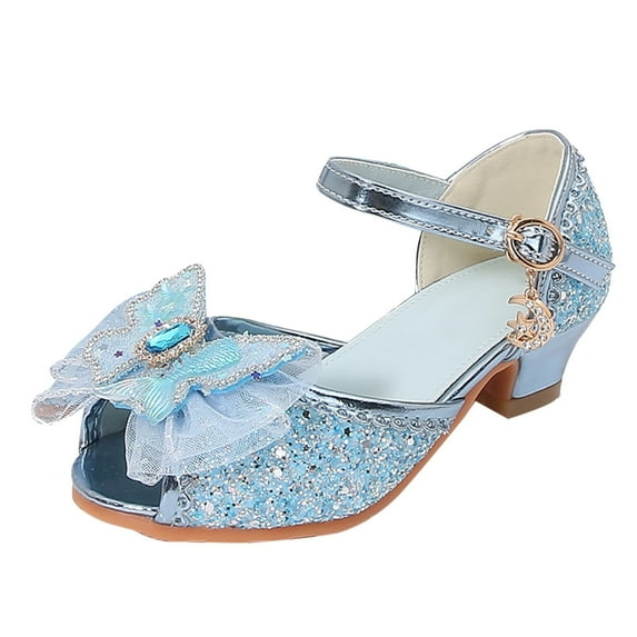 Celivon Kids Girl Sandals Closed Toe Heels Wedding Party Shoes Sequins Bow For Tween 9.5-10 Years