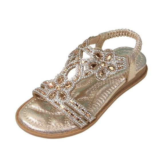 Celivon Kids Girl Sandals Rhinestone Slingback Sandals Sandals Elastic Ankle Strap Casual Bohemian Beach Shoes For Tween 5 -5.5 Years