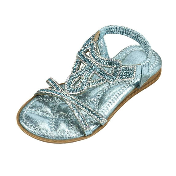 Celivon Kids Girl Sandals Rhinestone Slingback Sandals Sandals Elastic Ankle Strap Casual Bohemian Beach Shoes For Tween 26