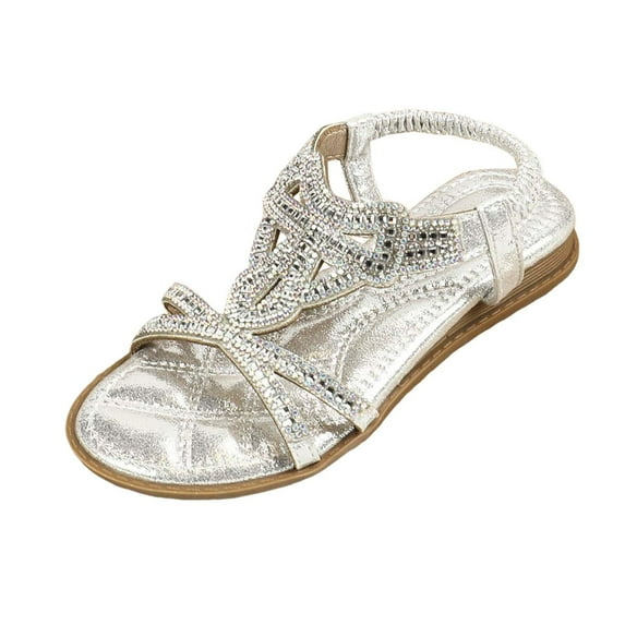 Celivon Kids Girl Sandals Rhinestone Slingback Sandals Sandals Elastic Ankle Strap Casual Bohemian Beach Shoes For Tween 36