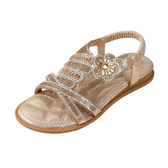 Celivon Kids Girl Sandals Rhinestone Slingback Sandals Sandals Elastic Ankle Strap Casual Bohemian Beach Shoes For Tween 5.5 -6 Years