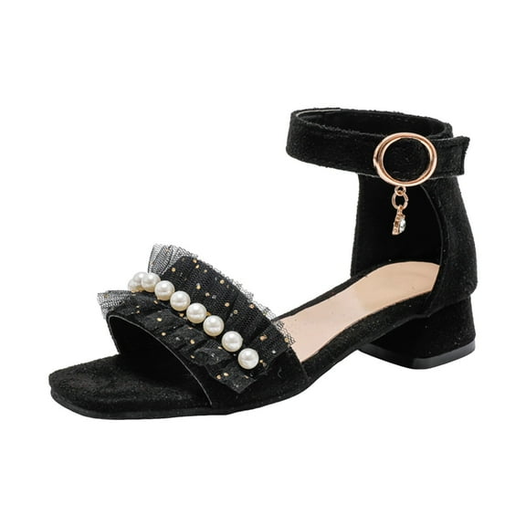 Celivon Kids Shoes Thick Heel Sandals Open Toe Trendy Cute Pearl Lace Sandals 6-7 Years