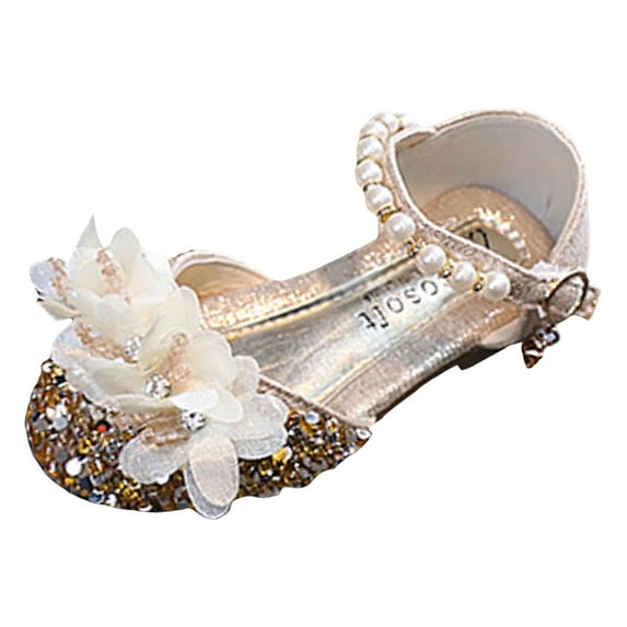 Celivon Kids Toddler Girl Sandals Fashion New Pattern Sequin Decoration Cute Low Heel Comfy Hook Loop Shoes 4-4.5 Years