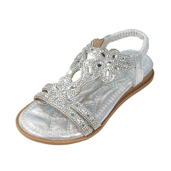 Celivon Kids Toddler Girl Sandals Rhinestone Slingback Sandals Sandals Elastic Ankle Strap Casual Bohemian Beach Shoes 4-4.5 Years