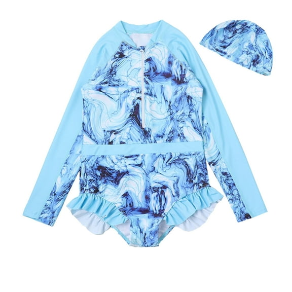 Wxolcjlv Kids toddler Swimsuits Cute Summer Long Sleeve Floral Printed Ruffles Rash Guard Shirts Bathing Suits Comfort Breathable Size 3-4 Years