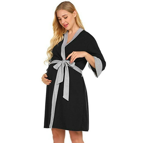 Celivon Knitted Robes For Women Spring Summer Long Pajamas Smooth Maternity Gown Maternity Gown Postpartum Home Gown Nursing Gown Feeding For Puerpera