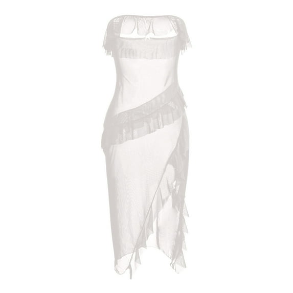 Celivon Lace Mesh Robes For Women Spring Summer Long Pajamas Smooth Lingerie Robe Sexy Nightdress V Neck Nightgown Side Slit Nightgown