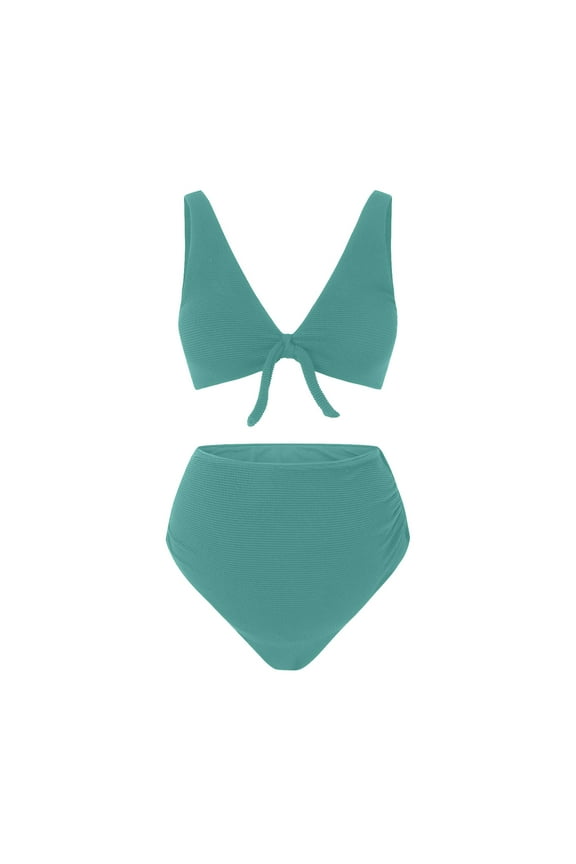 Maternity High Waist Bikini Swimsuit 2 Piece Bathing Suits Deep V Solid Color Sexy Swimwear