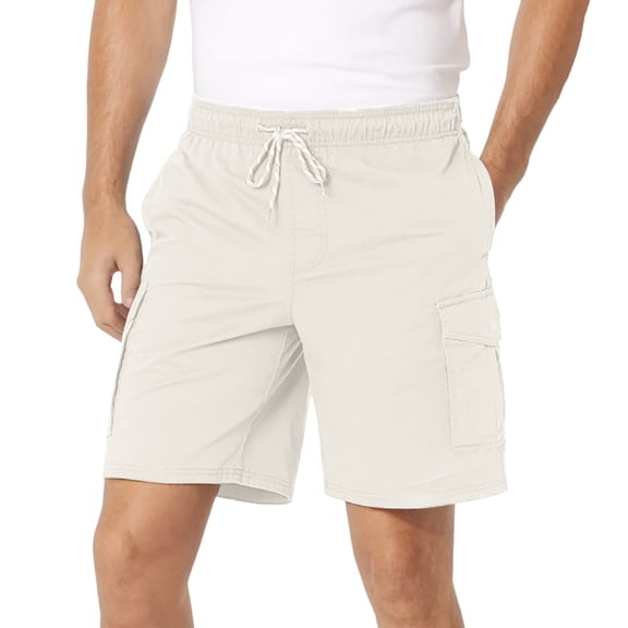 Celivon Mens Cargo Shorts Classic Drawstring Stretchy Quick Dry Beach Surfing Shorts With 5 Pockets Walking Hiking Loose Solid Color Knee Shorts White