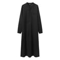 thumbnail image 1 of Celivon Mens Kaftan V Neck Casual Long Sleeve Thobe Loose Arabic Clothing Universal Fit Prayer Hood Ramadan Robes Black, 1 of 4