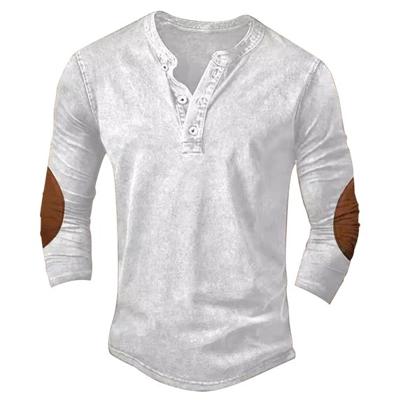 Celivon Mens Long Sleeve Henley Shirt Half Button Down Shirts Classic Casual Cotton Blend Top Loose Vintage Tops White
