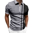 thumbnail image 1 of Celivon Mens Retro Half Zipper Striped Color Block Short Sleeve Lapel Polo Shirt Vintage Loose Soft T Shirt Pullvoer Gray, 1 of 4