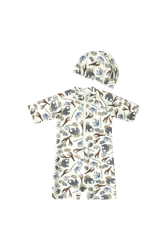 Celivon Baby Swimsuits Cute Summer 1 Piece Cartoon Animals Floral Zipper Rash Guard Short Sleeve Beach Wear Bathing Suits Fashion Protection Size 6-12 Months