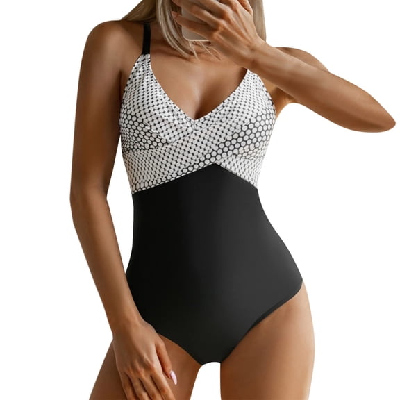 Celivon One Piece Swimsuit For Women Voluptuous V Neck Color Sling Backless Sexy Bikini Bathing Suit Hot Spring Wear