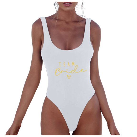 Celivon One Piece Swimsuit For Women Tummy Control Letter Print Piece Sexy Bikini Swimwear Bathing Sleeveless Backless Bathing Suit Beach Vacation Wear
