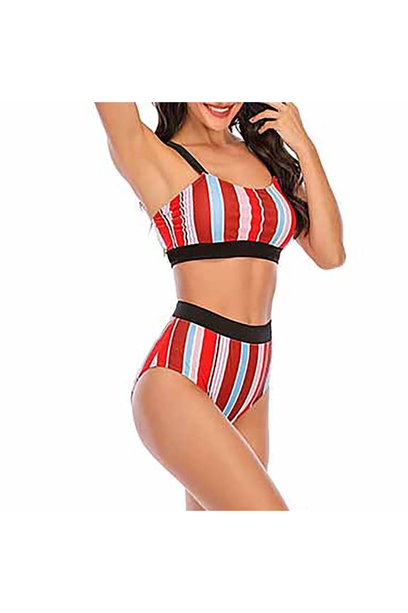 Plus Size Swimsuit For Women Bikini Bathing Suit Striped Sexy Backless Beach Vacation Swimwear