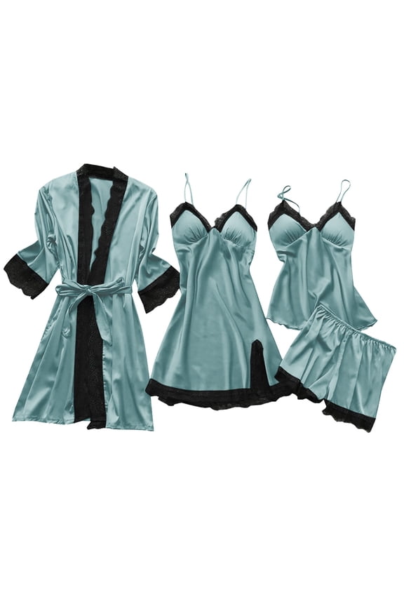 Wxolcjlv Satin Silk Robes For Women Spring Summer Long Pajamas Smooth Sexy Four Piece Sling Home Clothes With Padded