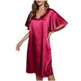 thumbnail image 1 of Celivon Silk Robes For Women Spring Summer Long Pajamas Smooth Solid Color Female Ice Silk Nightdress Short Sleeve Gown, 1 of 5