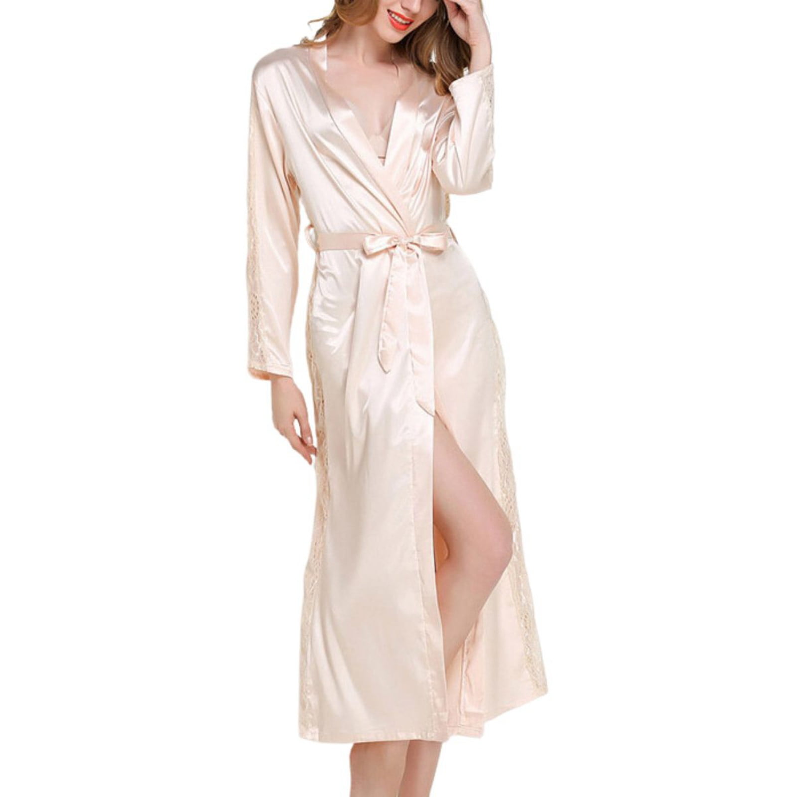 Celivon Silk Robes For Women Spring Summer Long Pajamas Smooth Silk — free download