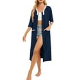 thumbnail image 1 of Celivon Silk Robes For Women Spring Summer Long Pajamas Smooth Zipper Front Robe 3/4 Sleeve Housecoat Calf Length Casual Nightgown Loose Bathrobe With Pockets, 1 of 4