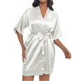 thumbnail image 1 of Celivon Silk Satin Robes For Women Spring Summer Long Pajamas Smooth Large Nightgown Sexy Elastic Tine Bathrobe Solid Color Home Furnishing Robes Half Sleeved Silk Nightgown, 1 of 5
