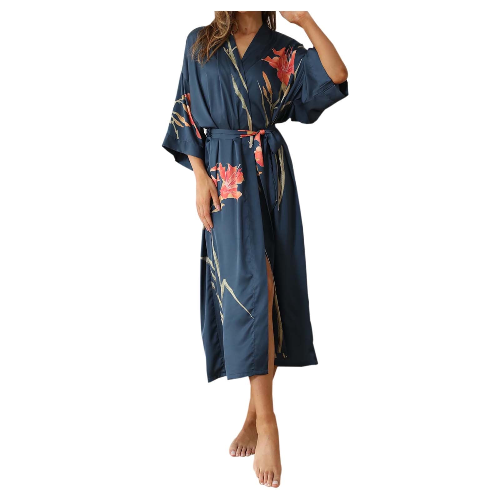 Spring Robe Floral Celivon Silk Satin Robes For Women Spring Summer Long Pajamas Smooth ...